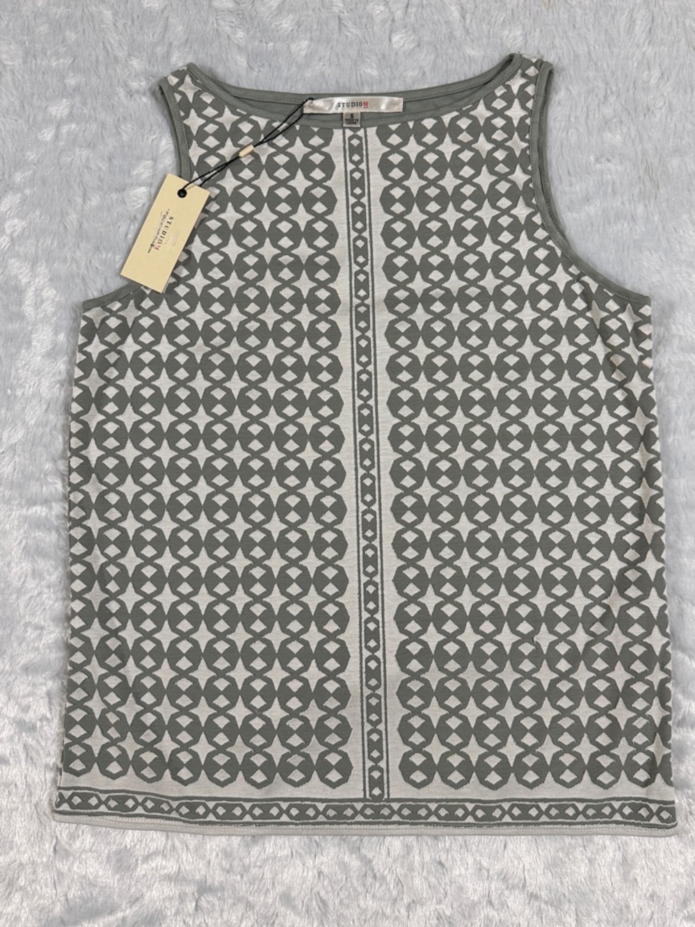 Studio M Sage and White Patterned Tank Top